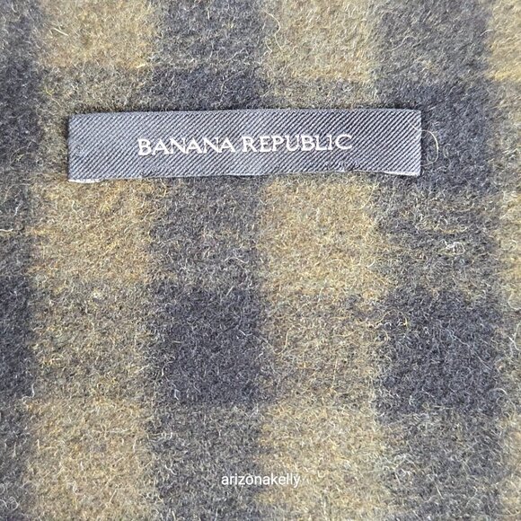 NWOT Banana Republic Wool Scarf Reversible Checks Black & Green Thick - Picture 3 of 13